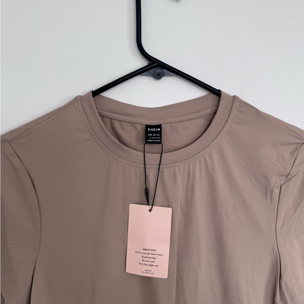 SHEIN Taupe Round Neck T-Shirt